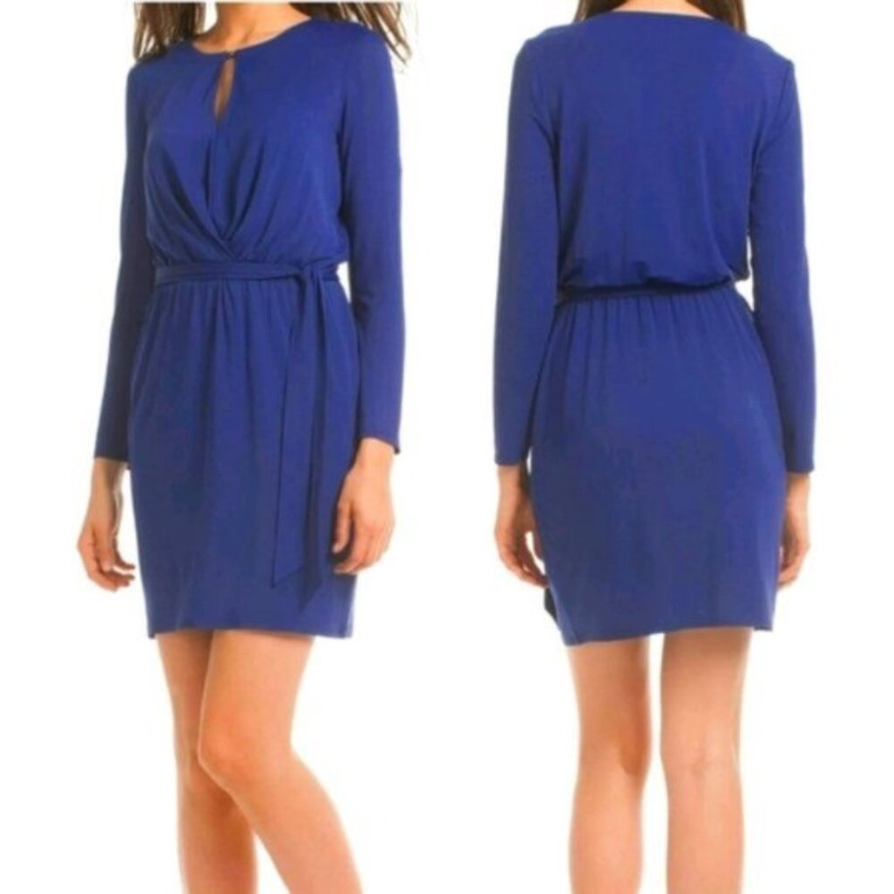 Trina Turk Tuberose Belted Cobalt Blue Flowy Dress size 0 Stretch Career Office
